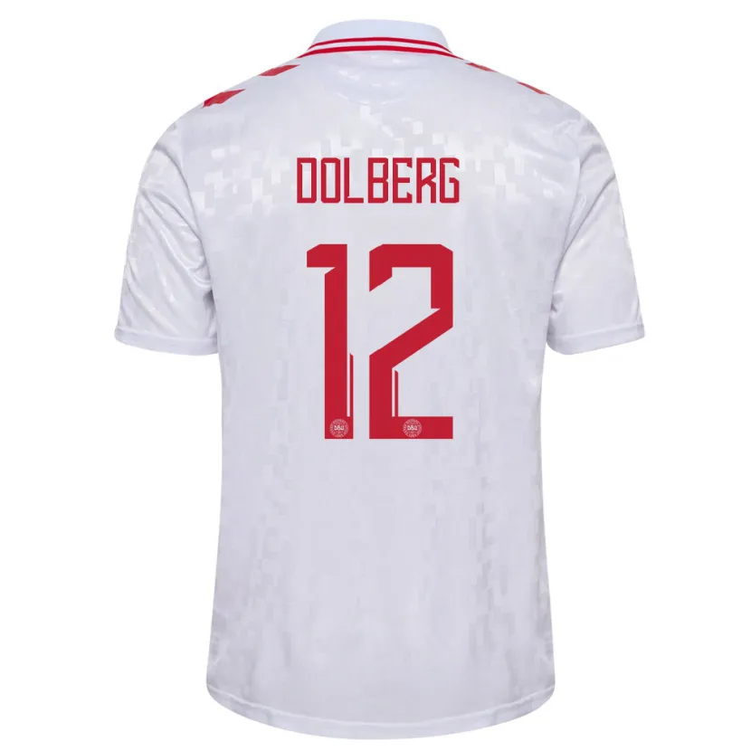 Danxen Donna Maglia Danimarca Kasper Dolberg #12 Bianco Kit Gara Away 24-26 Maglietta