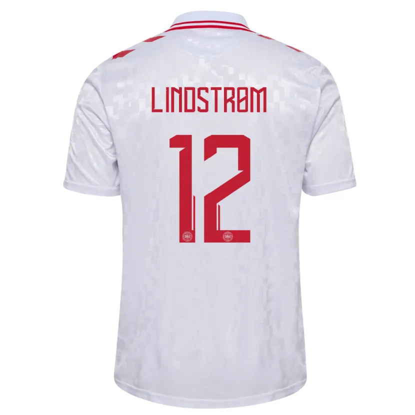 Danxen Donna Maglia Danimarca Jesper Lindstrøm #12 Bianco Kit Gara Away 24-26 Maglietta
