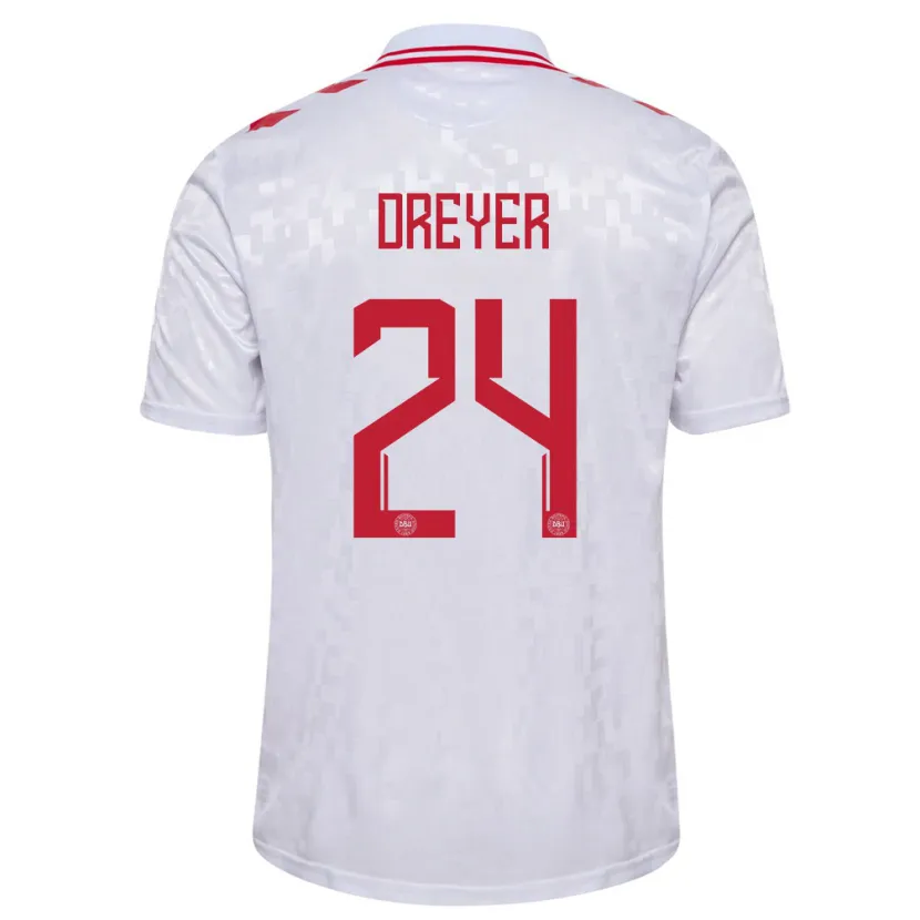 Danxen Donna Maglia Danimarca Anders Dreyer #24 Bianco Kit Gara Away 24-26 Maglietta