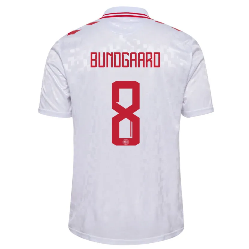 Danxen Donna Maglia Danimarca Filip Bundgaard #8 Bianco Kit Gara Away 24-26 Maglietta
