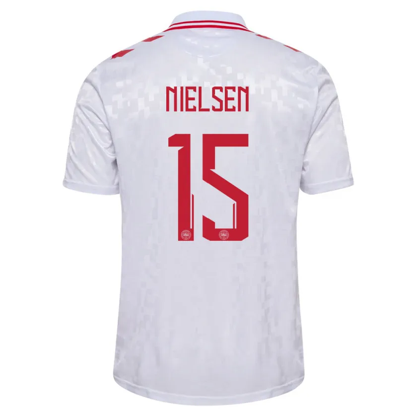 Danxen Donna Maglia Danimarca Villads Nielsen #15 Bianco Kit Gara Away 24-26 Maglietta