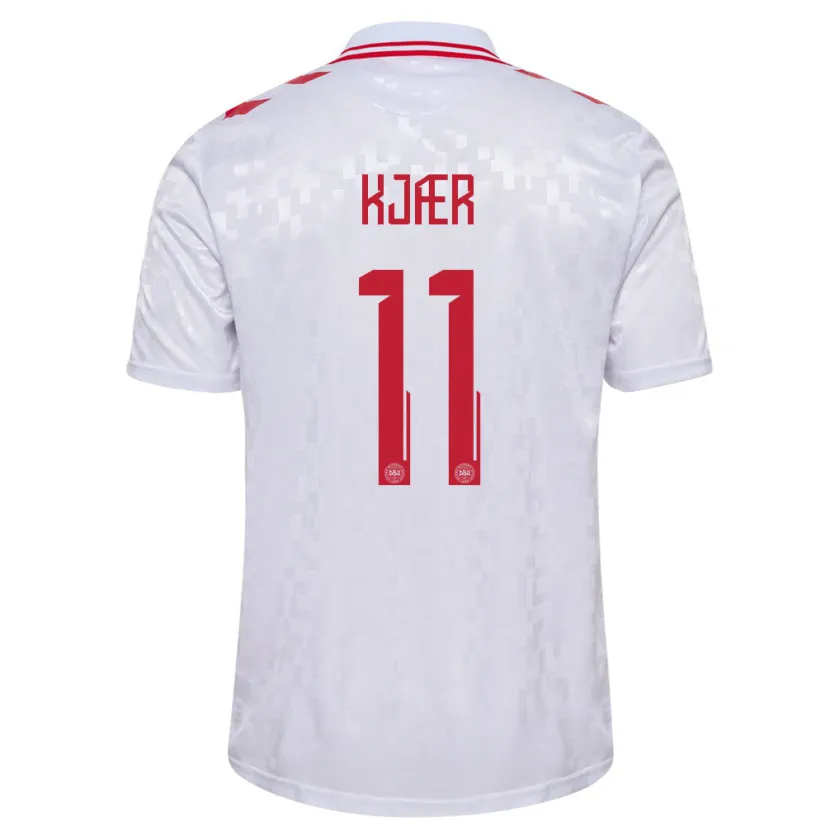 Danxen Donna Maglia Danimarca Jeppe Kjær #11 Bianco Kit Gara Away 24-26 Maglietta