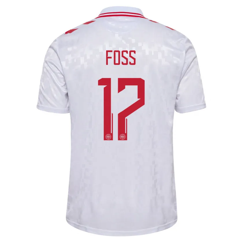 Danxen Donna Maglia Danimarca Jonathan Foss #17 Bianco Kit Gara Away 24-26 Maglietta