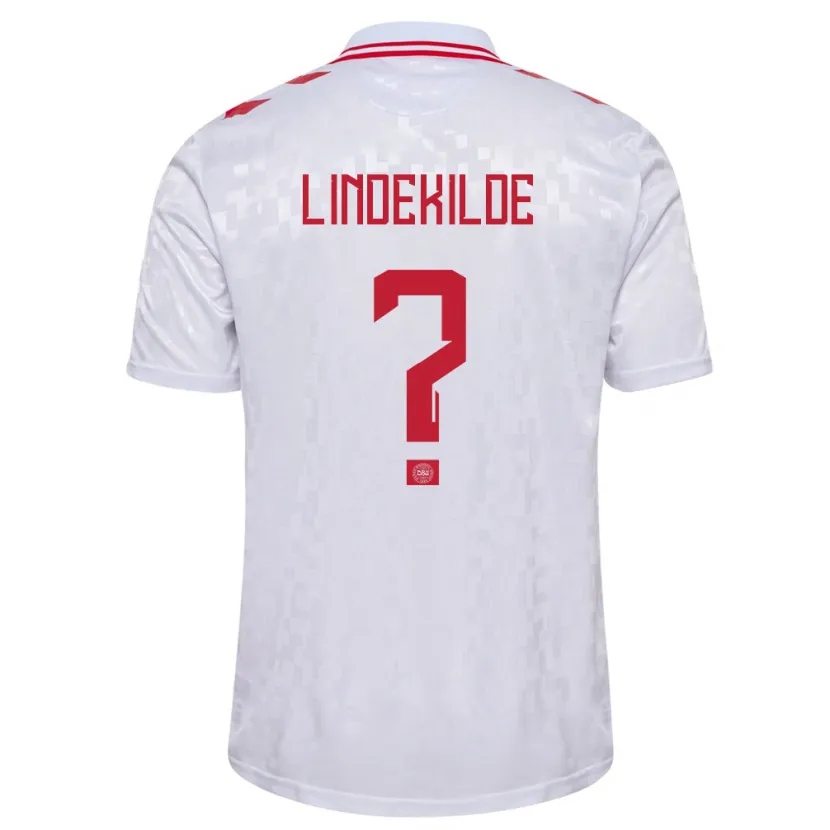 Danxen Donna Maglia Danimarca Jonatan Lindekilde #0 Bianco Kit Gara Away 24-26 Maglietta