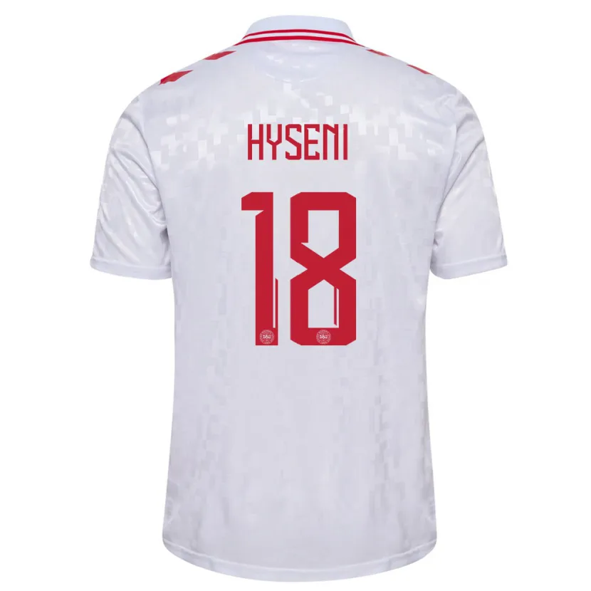 Danxen Donna Maglia Danimarca Olti Hyseni #18 Bianco Kit Gara Away 24-26 Maglietta