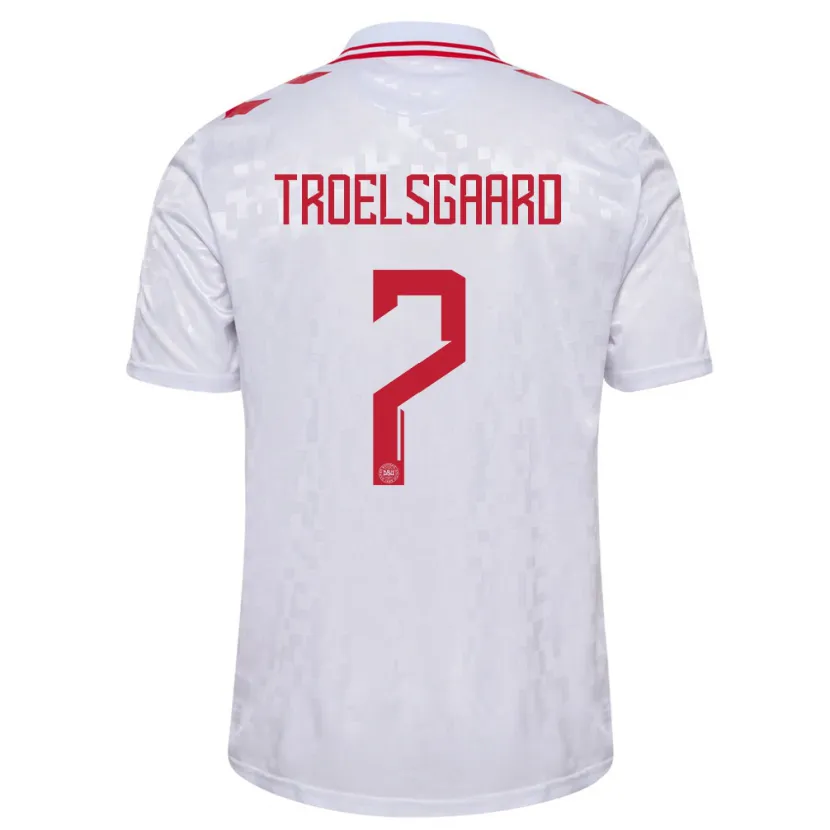 Danxen Donna Maglia Danimarca Sanne Troelsgaard #7 Bianco Kit Gara Away 24-26 Maglietta