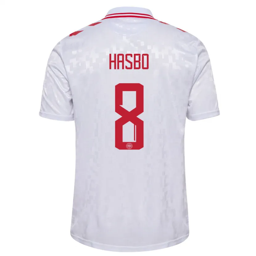 Danxen Donna Maglia Danimarca Josefine Hasbo #8 Bianco Kit Gara Away 24-26 Maglietta