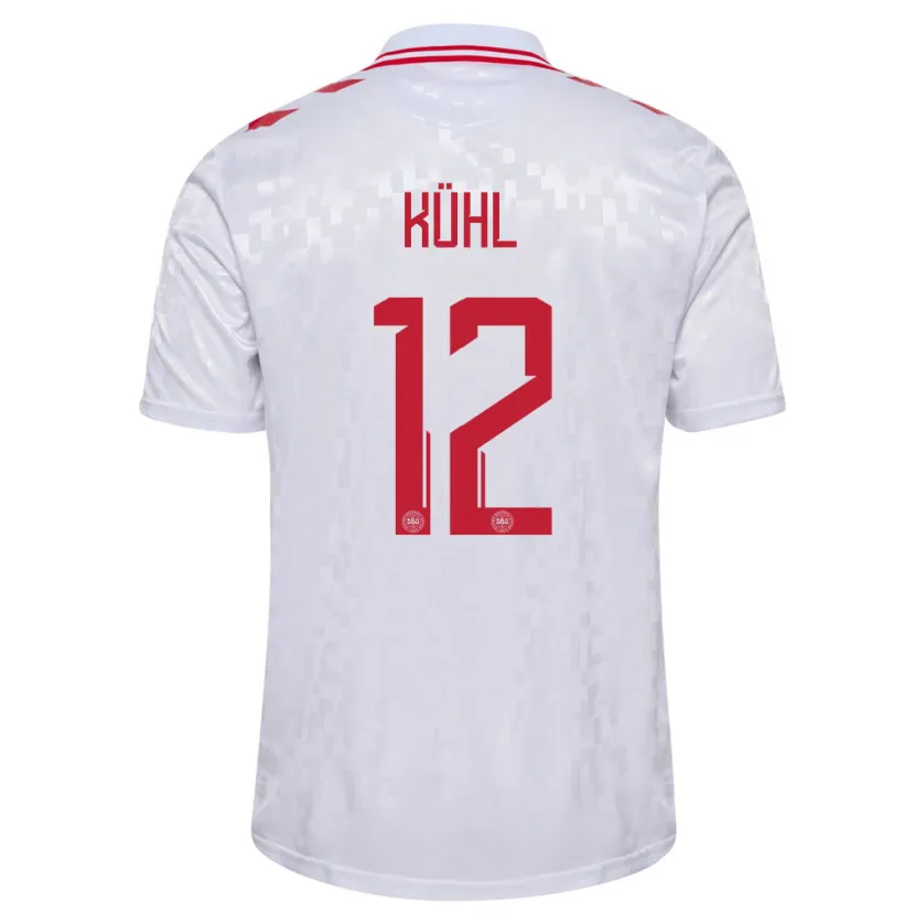 Danxen Donna Maglia Danimarca Kathrine Kühl #12 Bianco Kit Gara Away 24-26 Maglietta