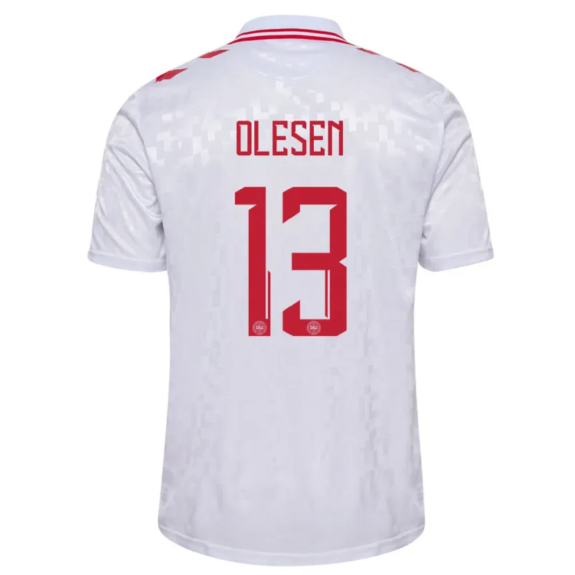 Danxen Donna Maglia Danimarca Karoline Olesen #13 Bianco Kit Gara Away 24-26 Maglietta