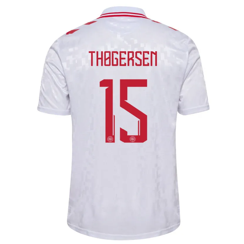 Danxen Donna Maglia Danimarca Frederikke Thøgersen #15 Bianco Kit Gara Away 24-26 Maglietta