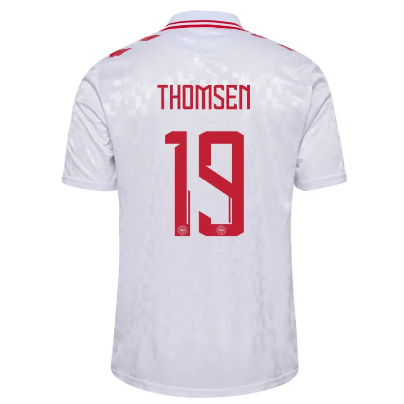 Danxen Donna Maglia Danimarca Janni Thomsen #19 Bianco Kit Gara Away 24-26 Maglietta