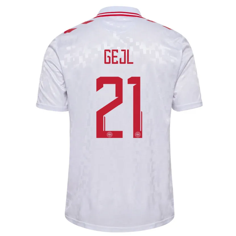 Danxen Donna Maglia Danimarca Mille Gejl #21 Bianco Kit Gara Away 24-26 Maglietta