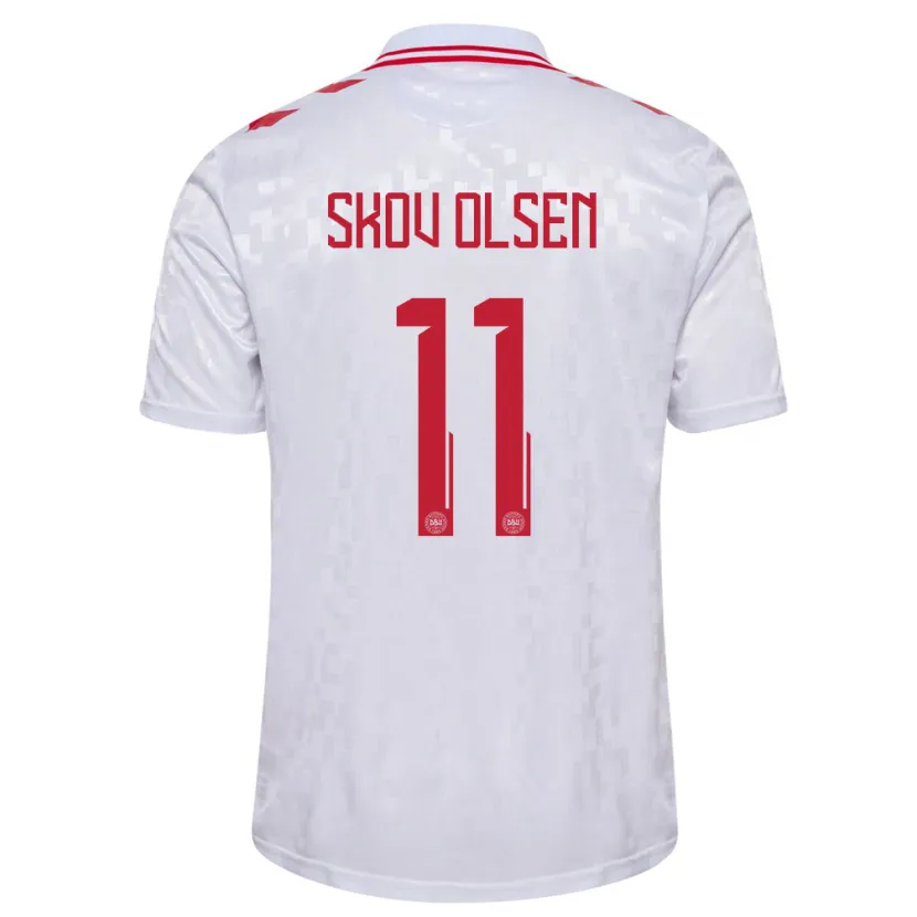 Danxen Donna Maglia Danimarca Andreas Skov Olsen #11 Bianco Kit Gara Away 24-26 Maglietta