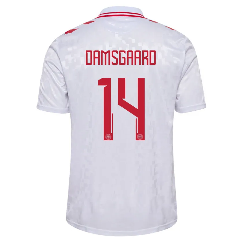 Danxen Donna Maglia Danimarca Mikkel Damsgaard #14 Bianco Kit Gara Away 24-26 Maglietta