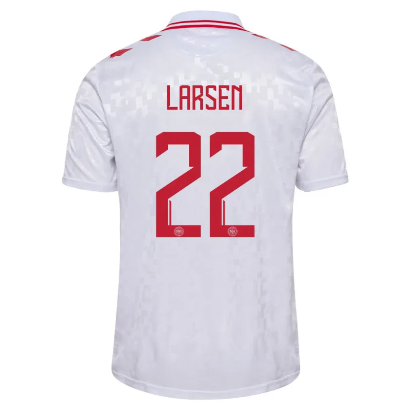 Danxen Donna Maglia Danimarca Kathrine Larsen #22 Bianco Kit Gara Away 24-26 Maglietta