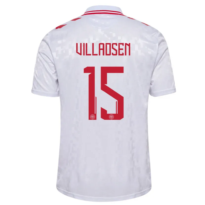 Danxen Donna Maglia Danimarca Oliver Villadsen #15 Bianco Kit Gara Away 24-26 Maglietta
