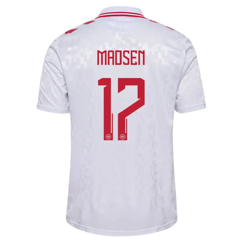 Danxen Donna Maglia Danimarca Nicolas Madsen #17 Bianco Kit Gara Away 24-26 Maglietta
