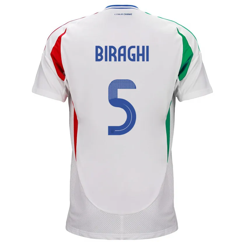 Danxen Donna Maglia Italia Cristiano Biraghi #5 Bianco Kit Gara Away 24-26 Maglietta