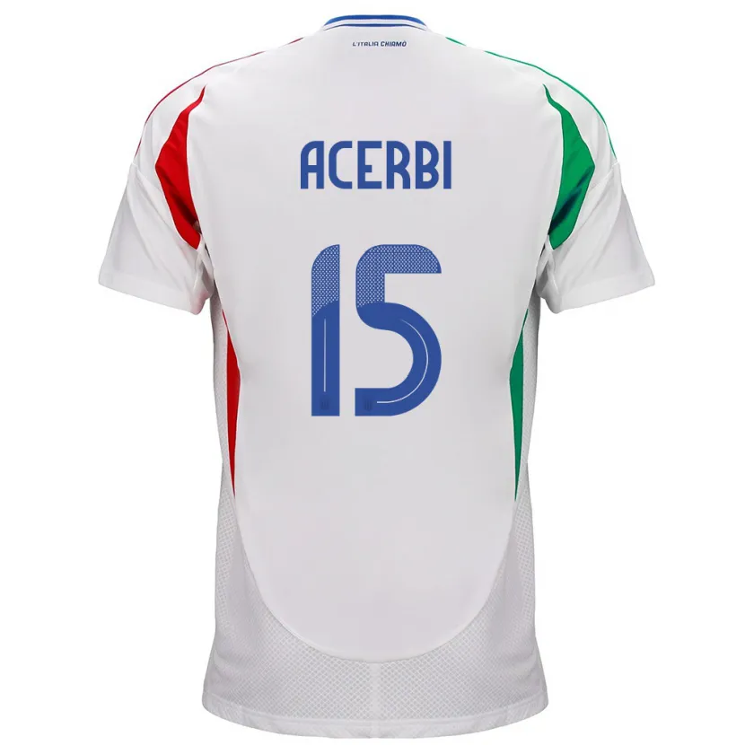 Danxen Donna Maglia Italia Francesco Acerbi #15 Bianco Kit Gara Away 24-26 Maglietta