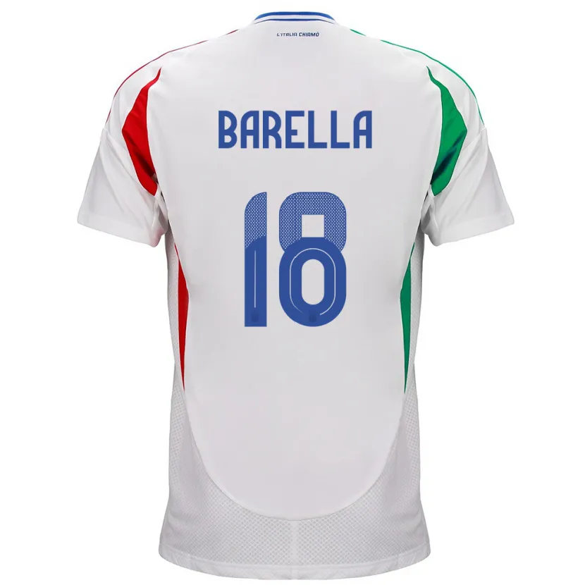 Danxen Donna Maglia Italia Nicolò Barella #18 Bianco Kit Gara Away 24-26 Maglietta