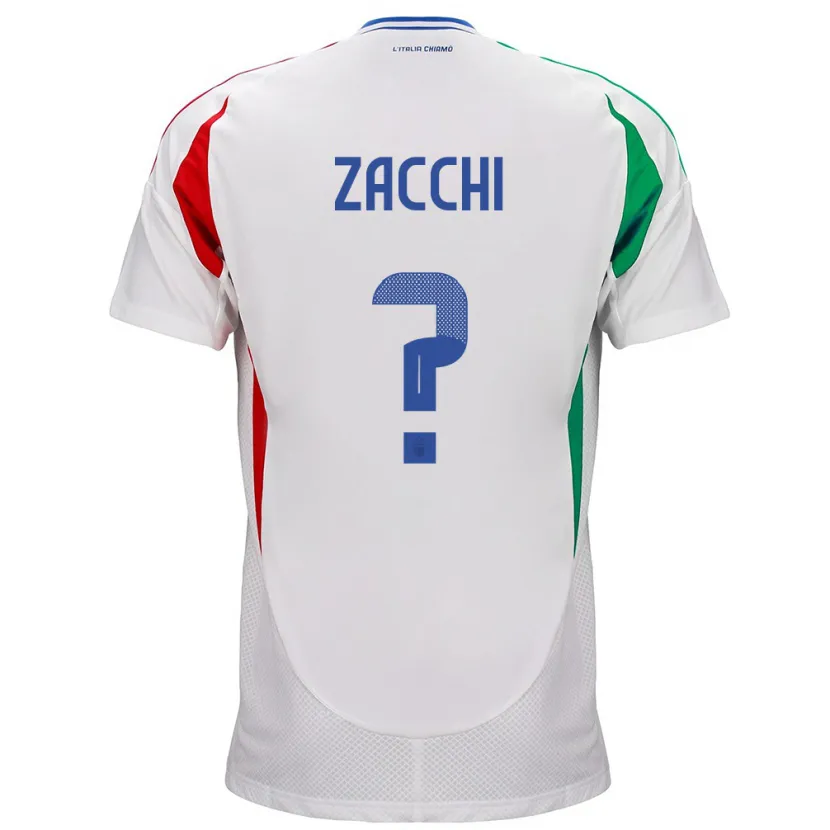 Danxen Donna Maglia Italia Gioele Zacchi #0 Bianco Kit Gara Away 24-26 Maglietta