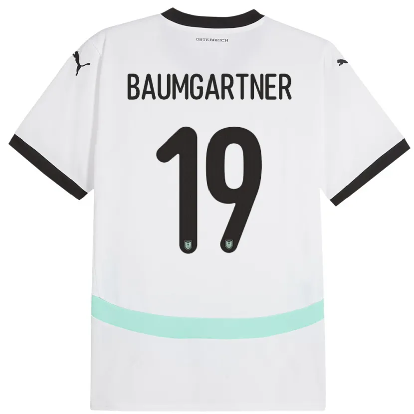 Danxen Donna Maglia Austria Christoph Baumgartner #19 Bianco Kit Gara Away 24-26 Maglietta