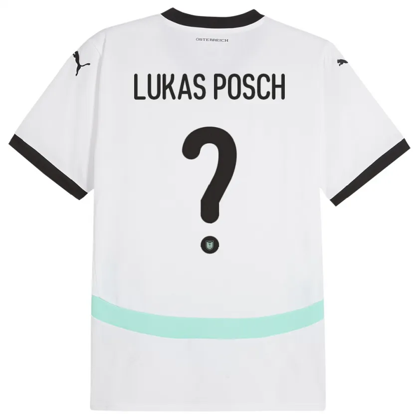 Danxen Donna Maglia Austria Lukas Posch #0 Bianco Kit Gara Away 24-26 Maglietta