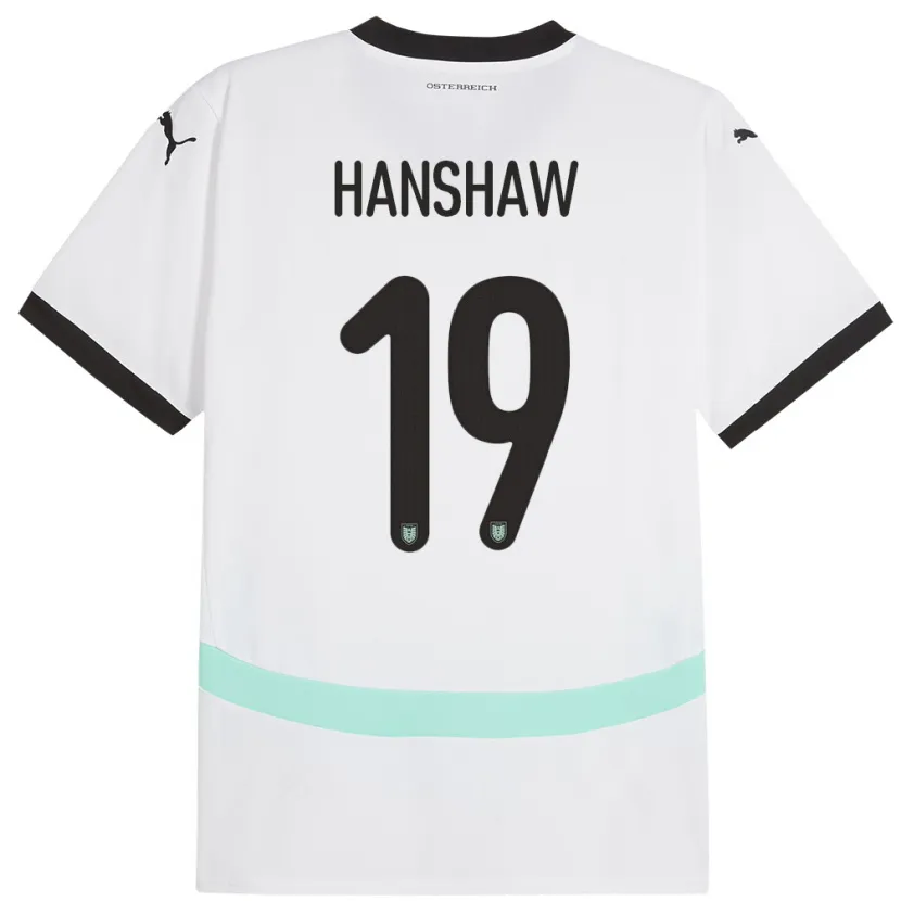 Danxen Donna Maglia Austria Verena Hanshaw #19 Bianco Kit Gara Away 24-26 Maglietta