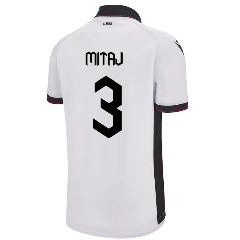 Danxen Donna Maglia Albania Mario Mitaj #3 Bianco Kit Gara Away 24-26 Maglietta