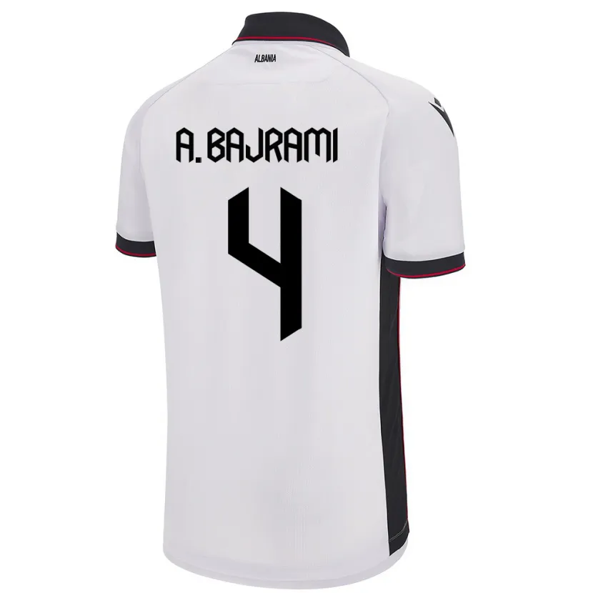 Danxen Donna Maglia Albania Adrian Bajrami #4 Bianco Kit Gara Away 24-26 Maglietta