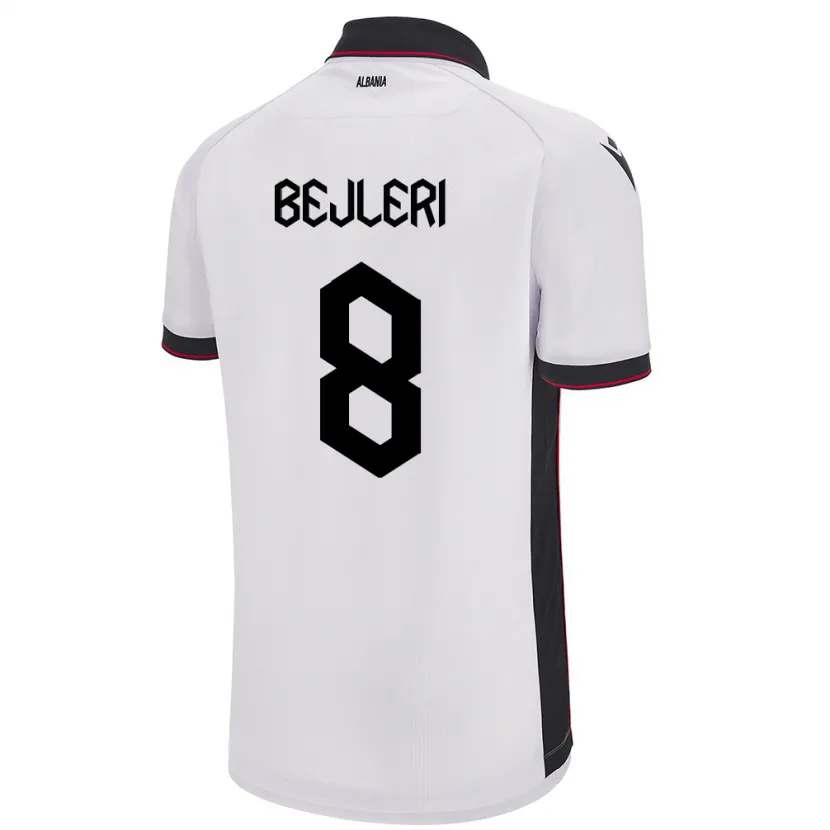 Danxen Donna Maglia Albania Markela Bejleri #8 Bianco Kit Gara Away 24-26 Maglietta