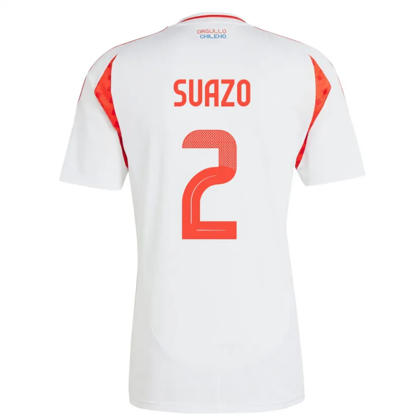 Danxen Donna Maglia Cile Gabriel Suazo #2 Bianco Kit Gara Away 24-26 Maglietta
