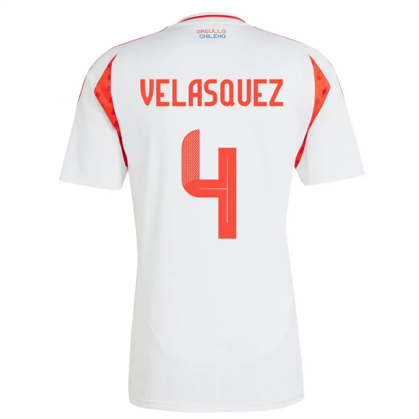 Danxen Donna Maglia Cile Lucas Velásquez #4 Bianco Kit Gara Away 24-26 Maglietta