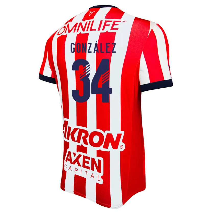 Danxen Bambino Maglia Armando González #34 Rosso Bianco Blu Kit Gara Home 2024/25 Maglietta