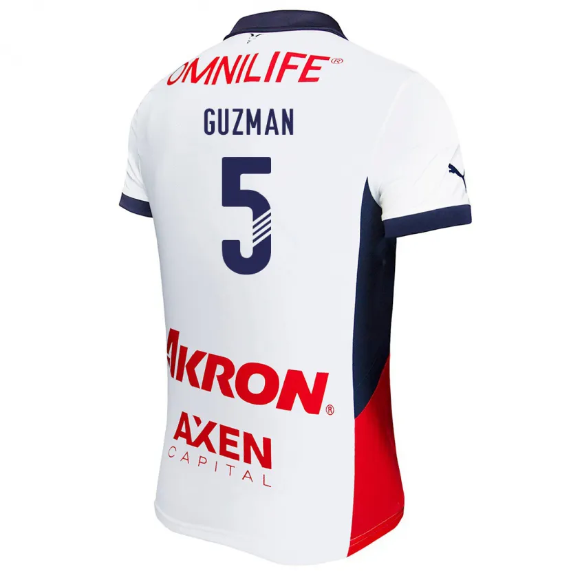 Danxen Bambino Maglia Víctor Guzmán #5 Bianco Rosso Blu Kit Gara Away 2024/25 Maglietta