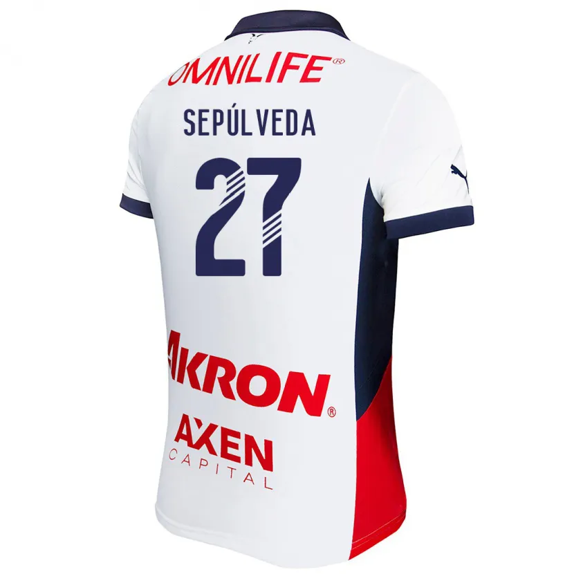 Danxen Bambino Maglia Leonardo Sepúlveda #27 Bianco Rosso Blu Kit Gara Away 2024/25 Maglietta