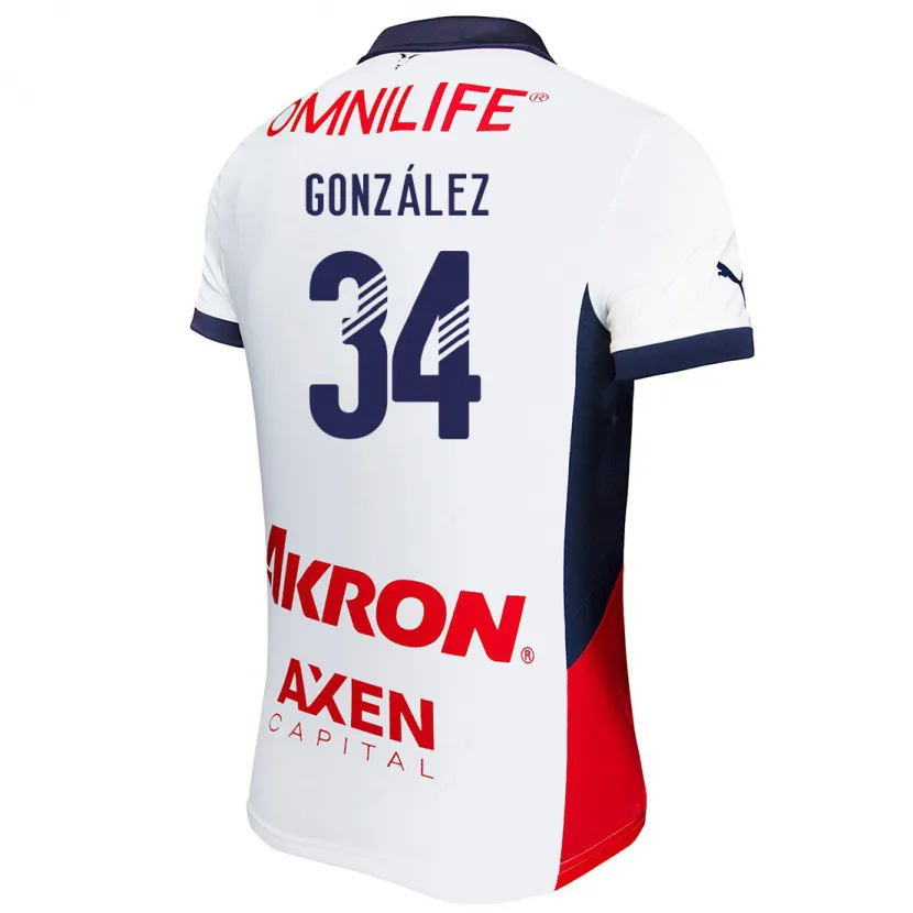 Danxen Bambino Maglia Armando González #34 Bianco Rosso Blu Kit Gara Away 2024/25 Maglietta