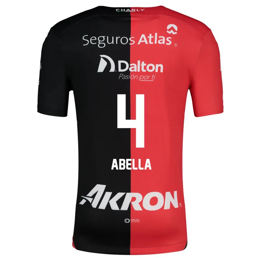 Danxen Uomo Maglia José Abella #4 Rosso Nero Kit Gara Home 2024/25 Maglietta