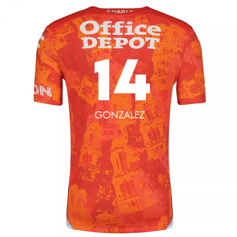 Danxen Uomo Maglia Arturo González #14 Arancione Bianco Kit Gara Away 2024/25 Maglietta