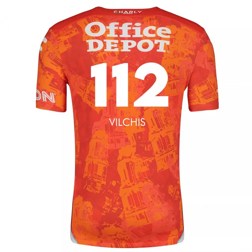 Danxen Uomo Maglia Leonardo Vílchis #112 Arancione Bianco Kit Gara Away 2024/25 Maglietta