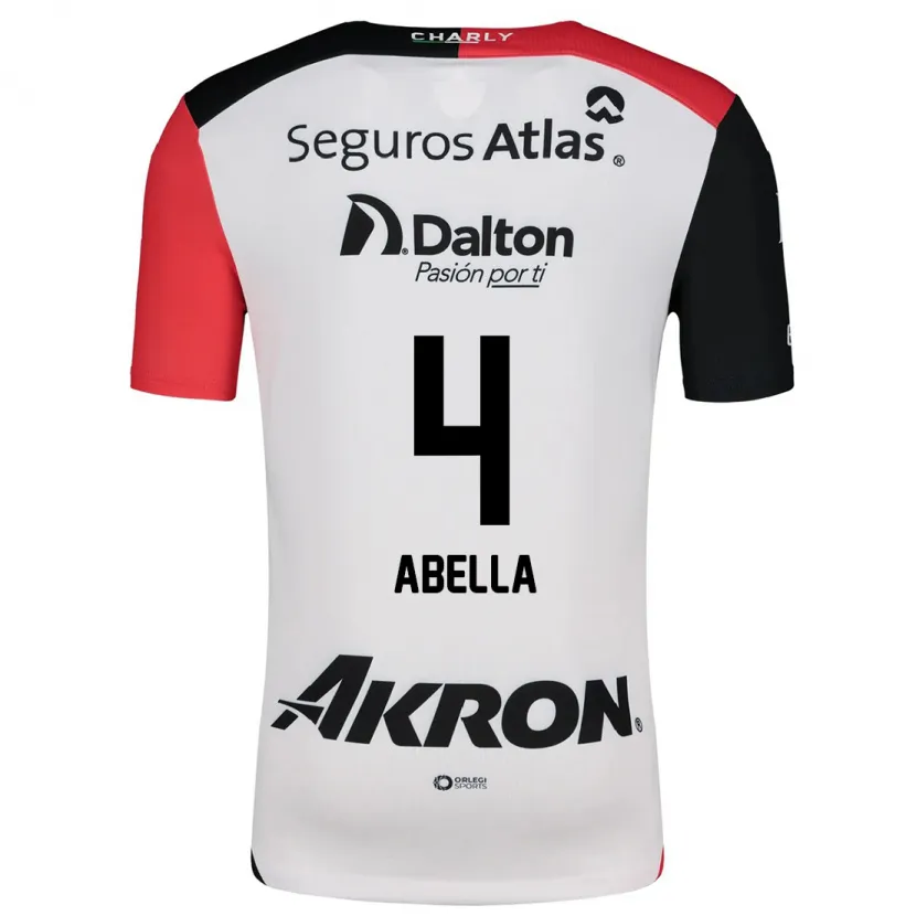 Danxen Uomo Maglia José Abella #4 Bianco Rosso Nero Kit Gara Away 2024/25 Maglietta
