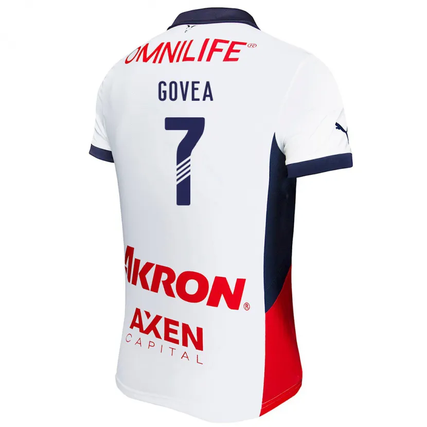 Danxen Uomo Maglia Omar Govea #7 Bianco Rosso Blu Kit Gara Away 2024/25 Maglietta