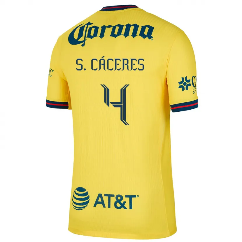 Danxen Donna Maglia Sebastián Cáceres #4 Giallo Blu Kit Gara Home 2024/25 Maglietta