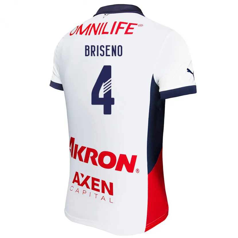 Danxen Donna Maglia Antonio Briseño #4 Bianco Rosso Blu Kit Gara Away 2024/25 Maglietta