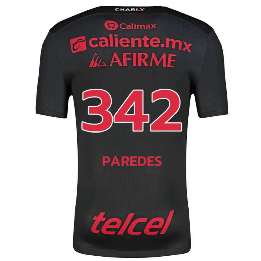 Danxen Bambino Maglia Santiago Paredes #342 Nero Rosso Kit Gara Home 2024/25 Maglietta