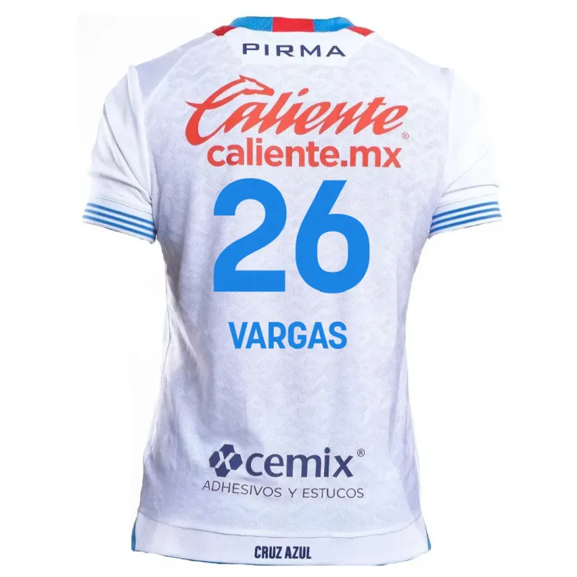 Danxen Bambino Maglia Carlos Vargas #26 Bianco Blu Kit Gara Away 2024/25 Maglietta