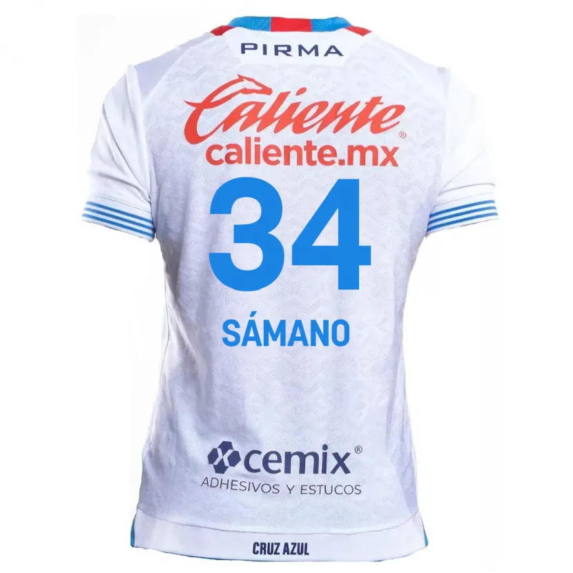 Danxen Bambino Maglia Leonardo Sámano #34 Bianco Blu Kit Gara Away 2024/25 Maglietta