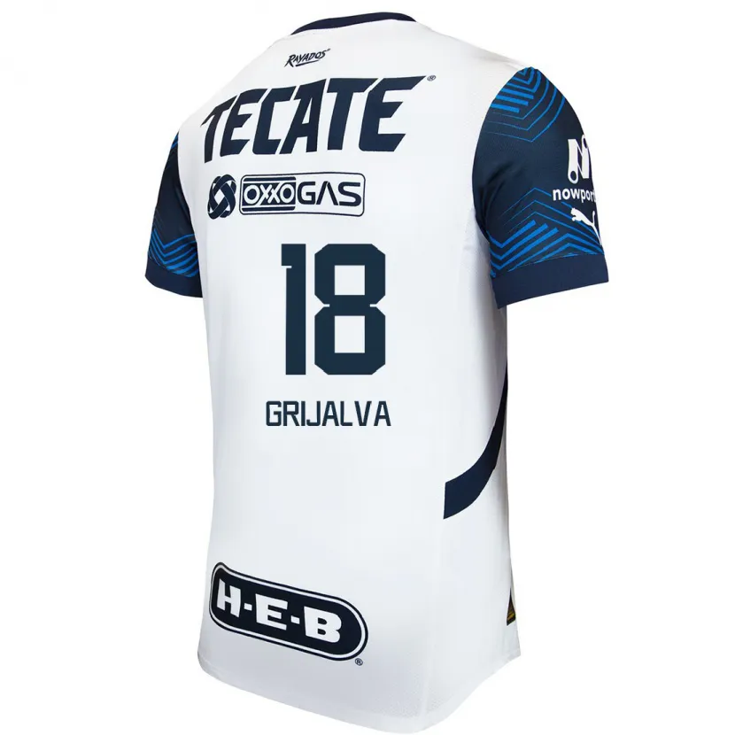 Danxen Bambino Maglia Áxel Grijalva #18 Bianco Blu Kit Gara Away 2024/25 Maglietta