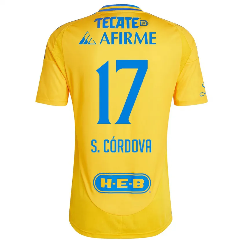 Danxen Uomo Maglia Sebastián Córdova #17 Oro Giallo Kit Gara Home 2024/25 Maglietta