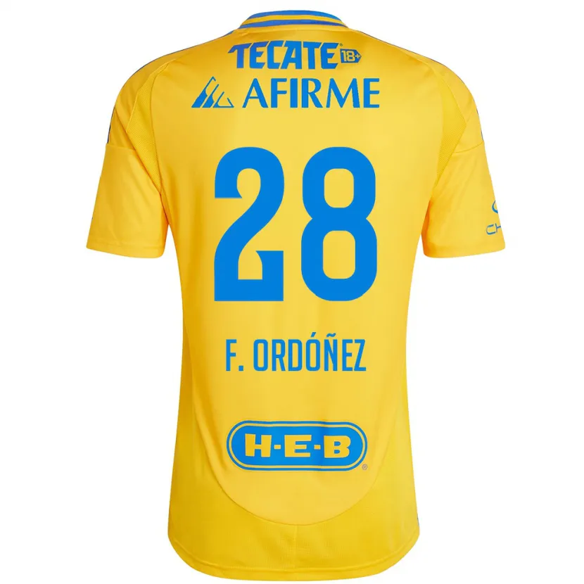 Danxen Uomo Maglia Fernando Ordóñez #28 Oro Giallo Kit Gara Home 2024/25 Maglietta